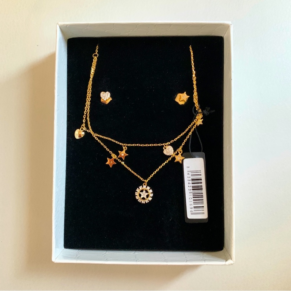 Gold Star and Heart Necklace Set with Earrings